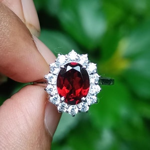 Natural Garnet Ring,14k Solid Gold Engagement Ring For women,7x9mm 3ct garnet Red Gemstone Ring, January Birthstone Anniversary gift jewelry