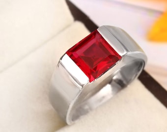 Ruby Men's Ring,925 Sterling Silver/14k Solid Gold Wedding Band For Mens, Engagement Ring For Men,4ct Red Gemstone Ring Male Gift Ring