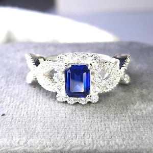 Sapphire Ring, 925 Sterling Silver Sapphire Engagement Ring for Women, 5x7mm Blue Gemstone Jewelry September Birthstone, Anniversary Gift