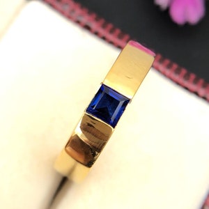14k Solid Gold Sapphire Wedding Band For Man, Blue Gemstone 4mm Square Cut September Birthstone Ring Gift Jewelry