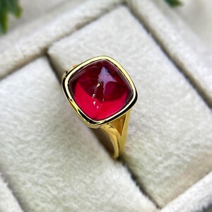 14k Solid Gold Ruby  wedding Ring , 10mm Sugarloaf Cut 8ct Ruby Gemstone July Birthstone ring for women