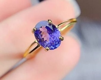 Natuurlijke Tanzanite verlovingsring, 9k/14k Solid Gold Tanzanite Ring voor vrouw, 6x8mm ovaal gesneden Tanzanite December Birthstone Ring, Bruidsring