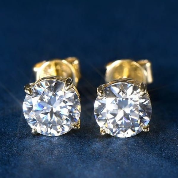 Moissanite Stud Earring,10k/14k/18k,3 to 9mm D Color VVS Certified Moissanite Earring For Woman, Wedding and Anniversary, Diamond substitute