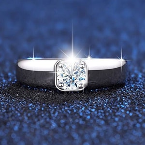 Moissanite Ring Männer, 925 Sterling Silber / 14k Solid Gold Verlobungsring für Männer, D Farbe VVS Moissanite Herren Ehering Band