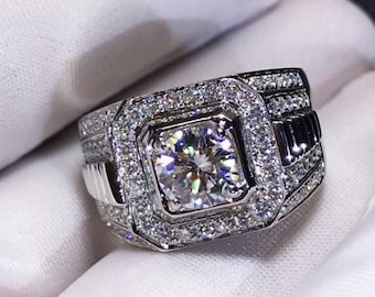 Moissanite ring Men, 14k Solid Gold Engagement Ring For men, D Color VVS Moissanite Certified gemstone, Mens weddign Ring