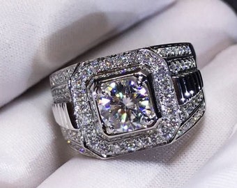 Rosec Jewels Certified Moissanite Men's Engagement Ring - D-VS1 Quality Solitaire In Sterling Silver