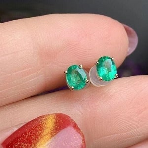 Natural Emerald Studs,14k Solid Gold Emerald Stud Earrings,4x5mm Oval cut Emerald Stud,Gift For Women Wedding Earring,May Birthstone Jewelry