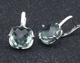 Oorbellen groene amethist, 925 sterlingzilver, natuurlijke 10 mm 7 kt Greem-amethistoorbel, geboortesteen februari, jubileumcadeau voor vrouwen