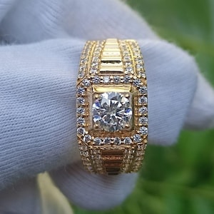 14k Solid Gold Moissanite Wedding Ring For men,1ct 6.5mm D Color VVS Certified Moissanite Gemstone, Man Gift Ring, Diamond Substitute