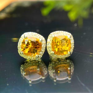 Citrine Stud Earring,925 Sterling Silver/14K Solid Gold Earrings, November Birthstone Jewelry, Yellow Gemstone Studs for Women, Wedding Gift