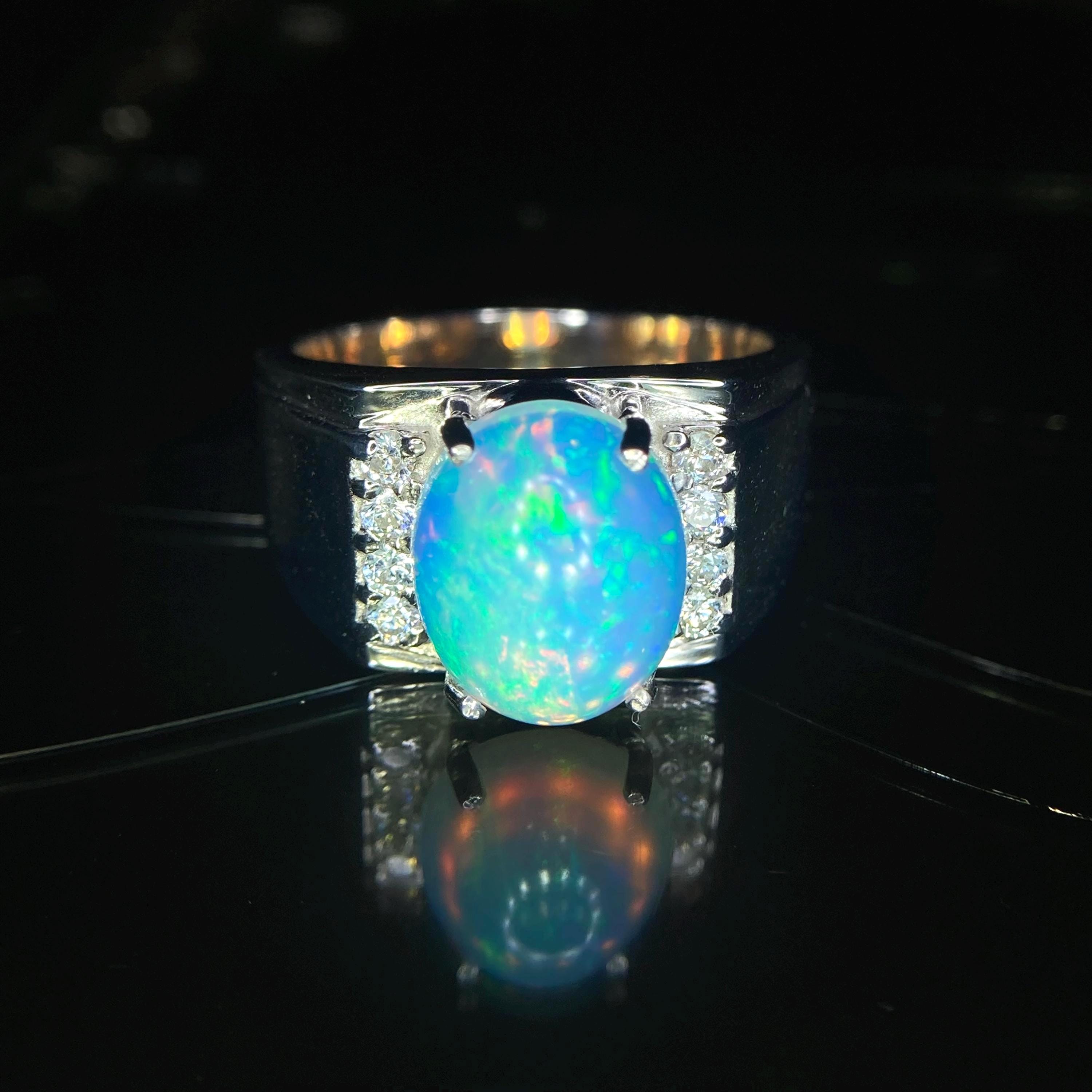 Opal Men's Ring,925 Sterling Silver Natural Opal Engagement Ring ...