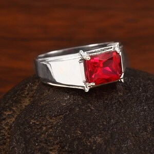 Ruby Ring man,925 Sterling Silver /14k Solid Gold Ruby Wedding Ring For man, 7x9mm Princess cut 3ct Red Gemstone July Birthstone Mens Gift Ring