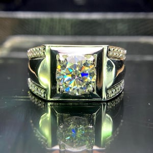 3 Karat Moissanit Ring, 925 Sterling Silber / 14 Karat Gold Verlobungsring für Mann, Brillantschliff D Farbe VVS zertifiziert Moissanit, Diamant Ersatz
