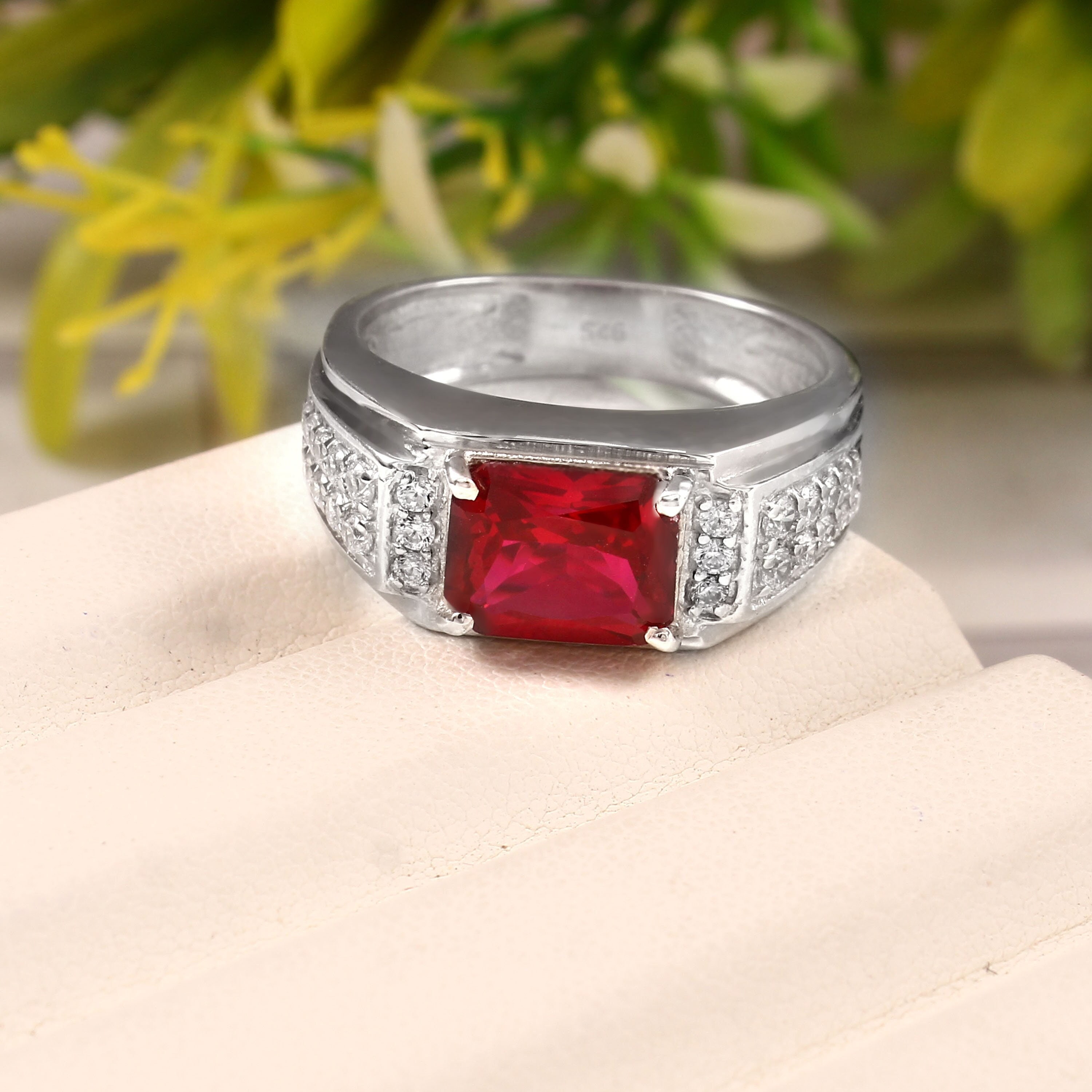 Ruby Mens Ring, 925 Sterling Silver Ruby Engagement Ring for Man, 3ct ...