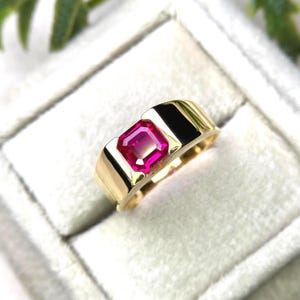 14k Solid Gold Ruby Engagement Ring, Asscher Cut Red Gemstone, July Birthstone