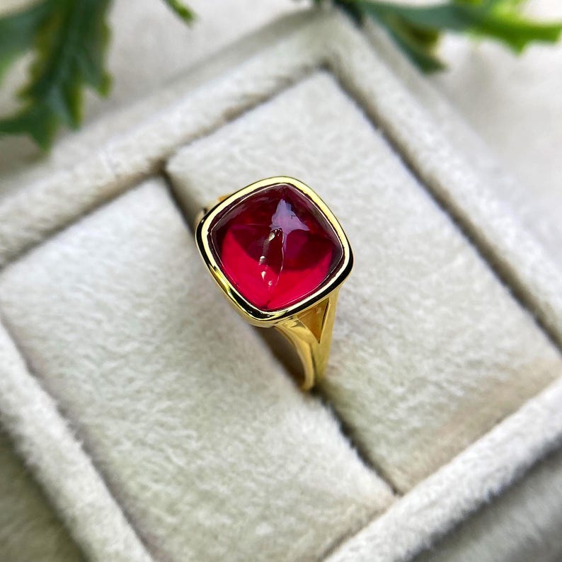 14k Solid Gold Ruby  wedding Ring , 10mm Sugarloaf Cut 8ct Ruby Gemstone July Birthstone ring for women