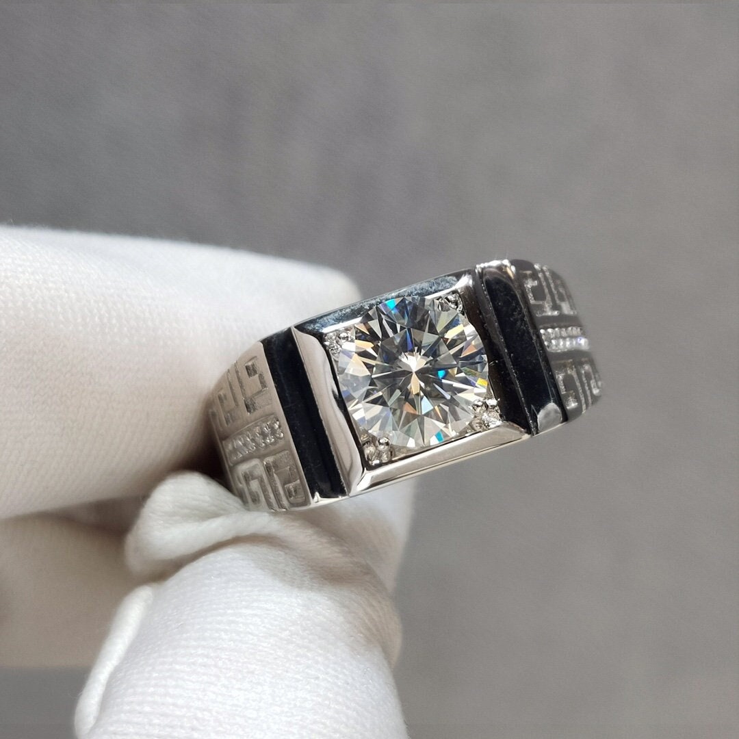 Moissanite Mens Ring,sterling Silver/14k Solid Gold Moissanite Ring for