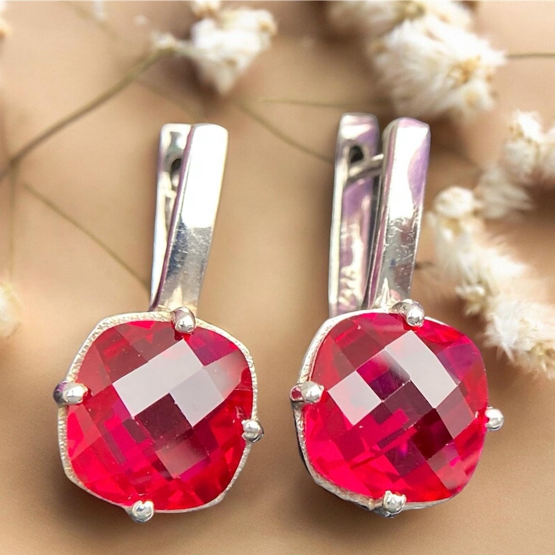 Ruby Earring, 925 Sterling Silver Ruby Earring for Women's, 10mm Red ...