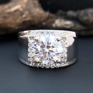 Moissanite Mens Ring,925 Sterling silver Moissanite Engagement Ring For Man,1/2/3ct D Color VVS Certified Moissanite Wedding Gift men&#39;s ring