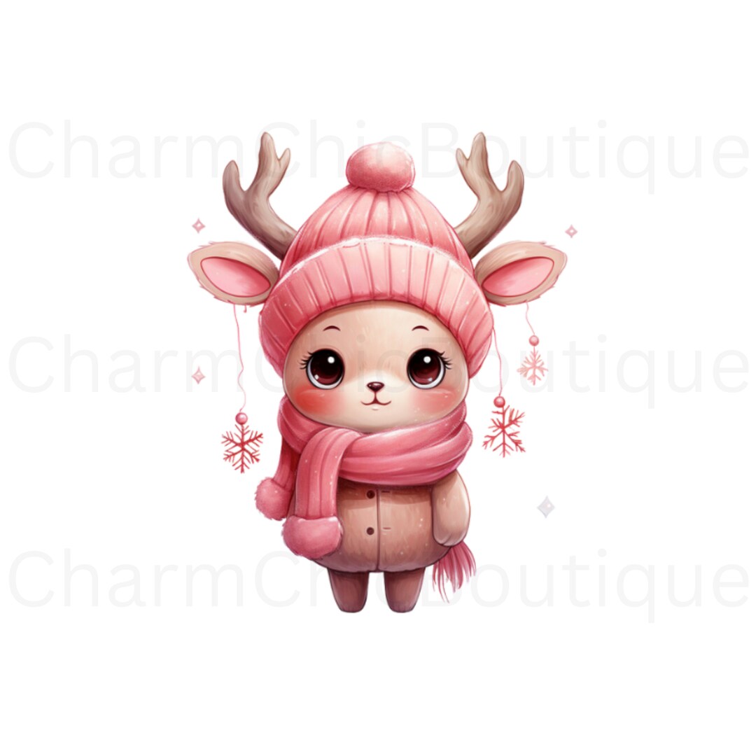Christmas Deer, Cute Pink Baby Christmas Reindeer Clipart PNG / SVG ...