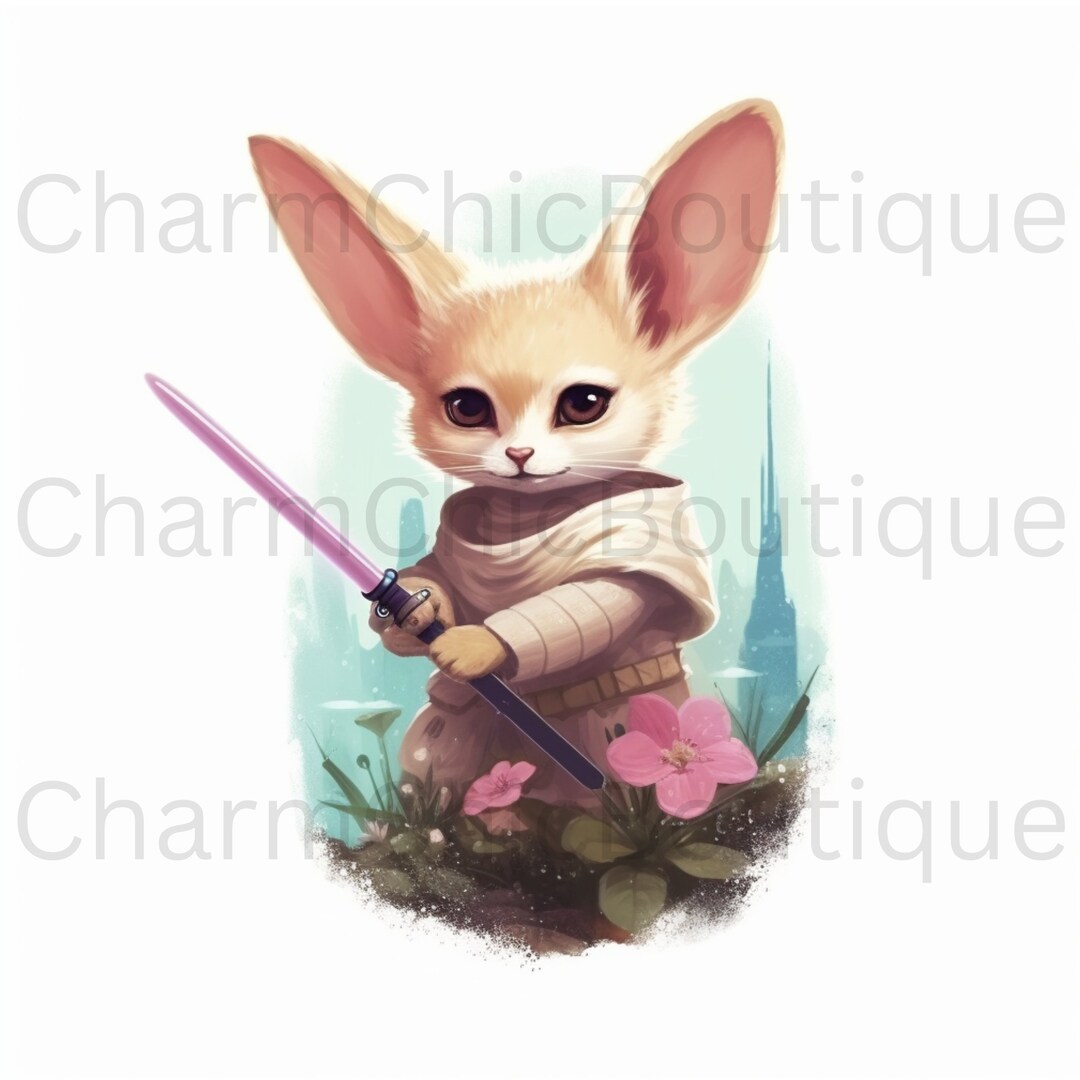 Cute Fennec Fox Jedi Robe Sword Sublimation PNG / SVG, Cute Animals Instant Download, Printable