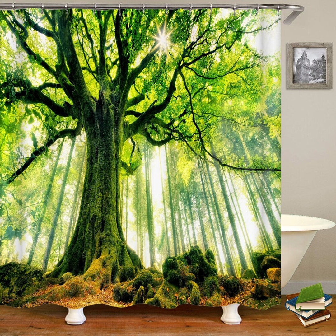 Big Tree Shower Curtain Tree Shower Curtain Art Green Etsy