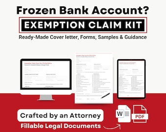 Exemption Claim Form Kit to Release Bank Hold of Exempt Money - Fillable Legal Document, New York, Law Forms, Digital Download, Self-Help