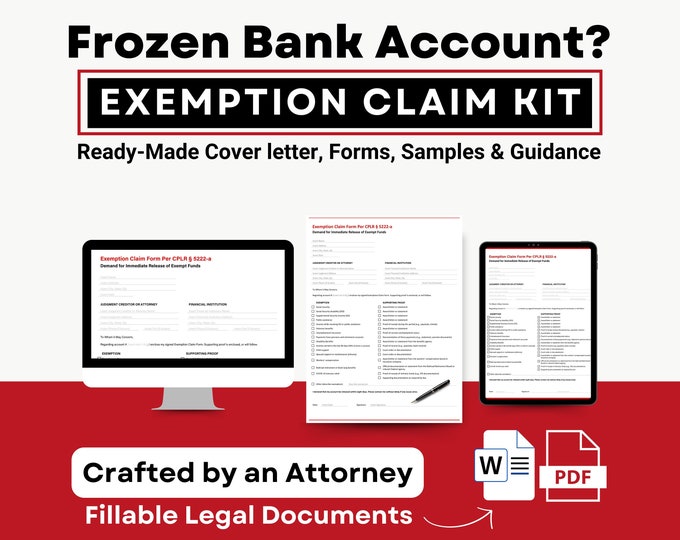 Exemption Claim Form Kit to Release Bank Hold of Exempt Money ...