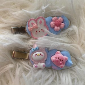 Pastel Kawaii Bunny Hair Clips — Handmade Decoden Clips