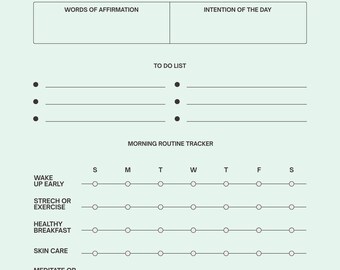 Ochtendroutineplanner | Controlelijst voor dagelijkse glow-up | Afdrukbare zelfzorgsjabloon | Ochtendjournaal pdf | Minimalistische wellnesstracker