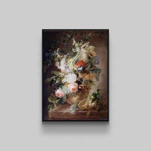 Vase with Flowers Still Life Framed Canvas Wall Art For Living Room or Dining Room, Still Life with Flowers