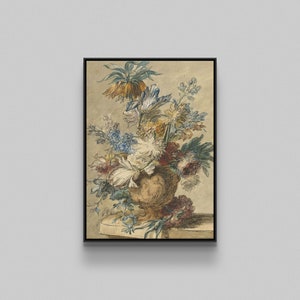 Bouquet of Flowers in a Vase Framed Canvas Wall Art For Living Room or Dining Room, Still Life Botanical