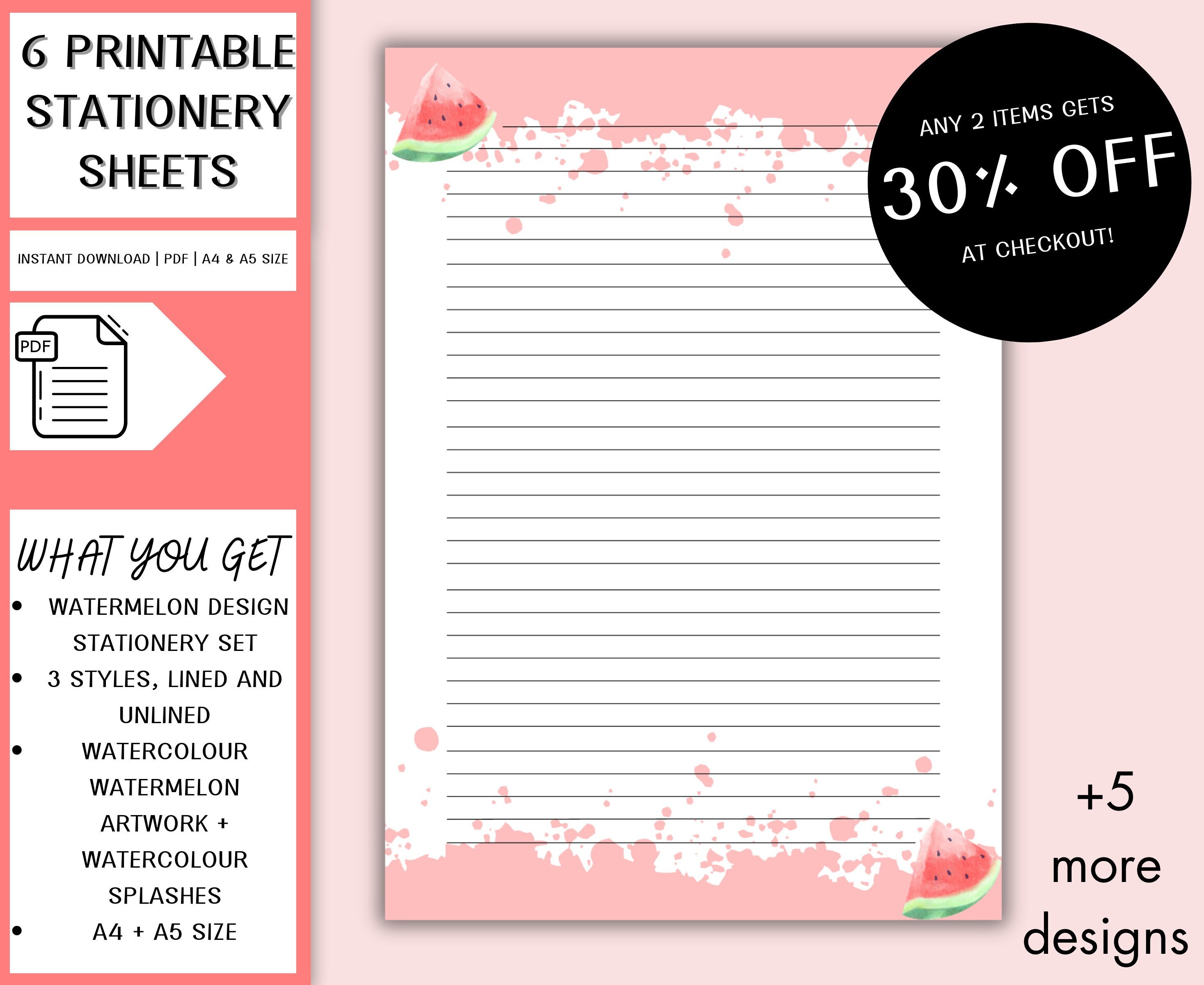 Watermelon Stationery Printables Watermelon Notepaper Summer Notepaper ...