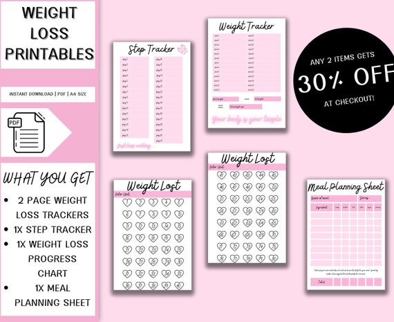 Weight Loss Printables Pink Weight Loss Tools Weight Loss 