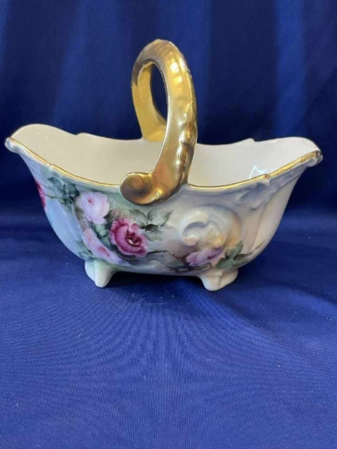 Vintage Porcelain Tub Shaped Footed Basket Etsy