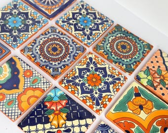 Mexican terracotta Talavera tiles - set of 12
