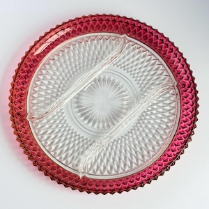 Vintage faceted glam Indiana Glass Ruby Red divided serving/charcuterie platter