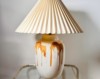 Vintage Cosco Style Ceramic Drip Glaze Table Lamp (base only), Beige and Amber, Mid Century Modern
