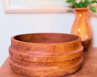 Vintage Hand Turned Walnut or Teak MCM Mid Century Wood Bowl | MCM Wooden Salad Bowl | Scandinavian Danish Modern Decor