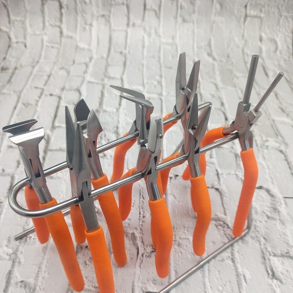 Jewelry Plier Set of 8 Pliers with Stand Orange Grip Pliers