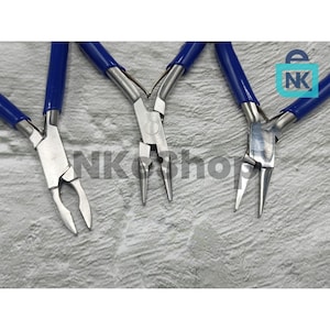 Set of 3 Pliers Blue Grip Pliers - Loop Closing, Extension plier, Flat nose plier.