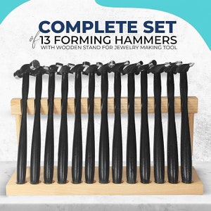 Jewelry Making Tool Set of 13 PCS Texture Forming Metal Hammers with Wooden Stand, Jewelry Making Supplies of Framing Hammers Wooden Handles