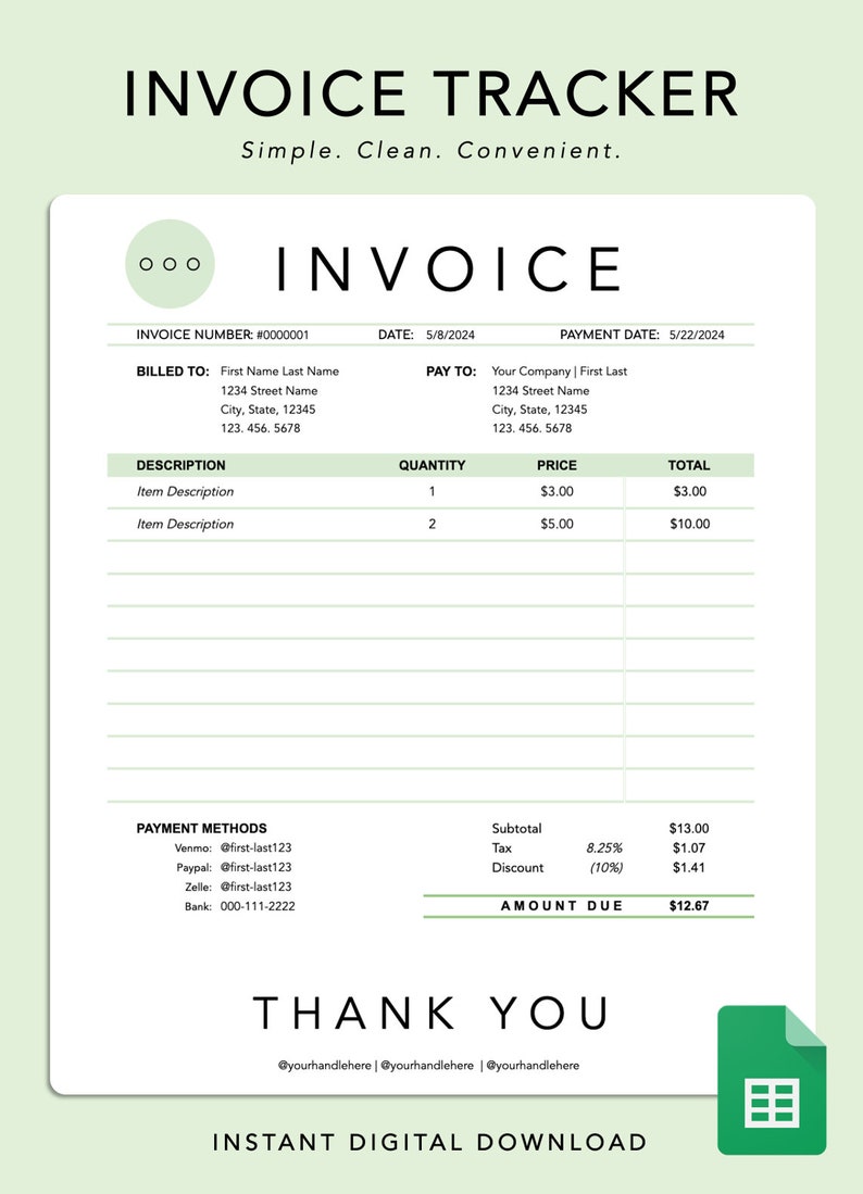 Invoice Template Goods & Service Tracker Small Business Automatic