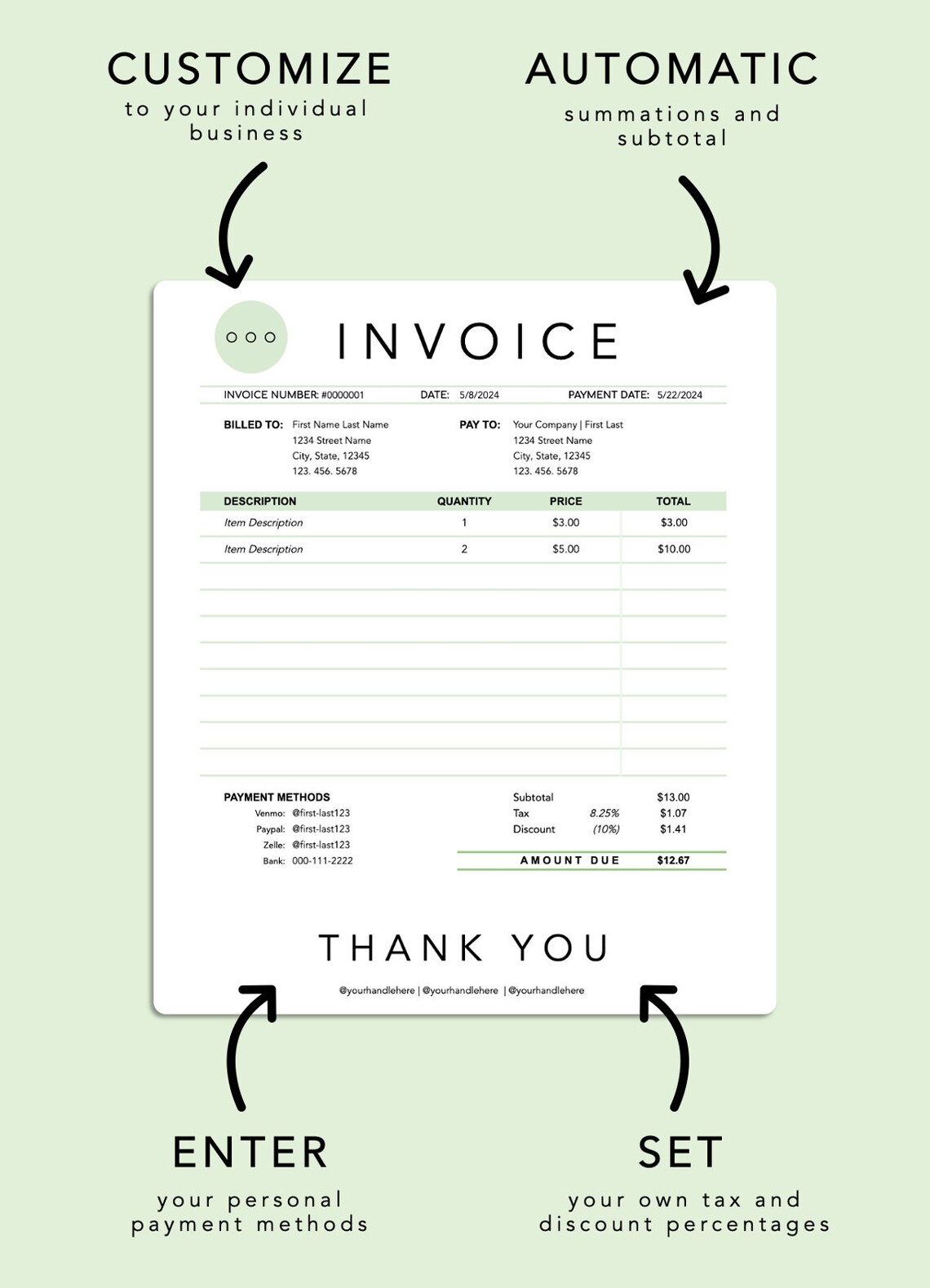 Invoice Template | Goods & Service Tracker | Small Business | Automatic ...