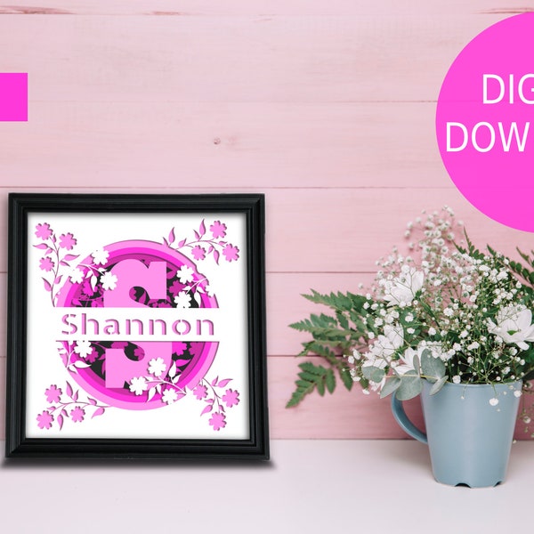 3D Personalized Monogram Letter Shadowbox with Personalized Name Digital Design SVG Cut File