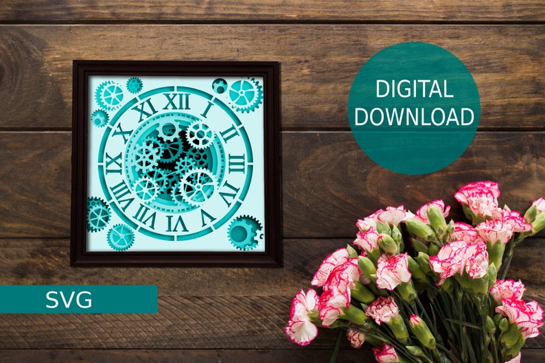 Steampunk Clock Shadow Box Digital Design Cut File SVG Etsy