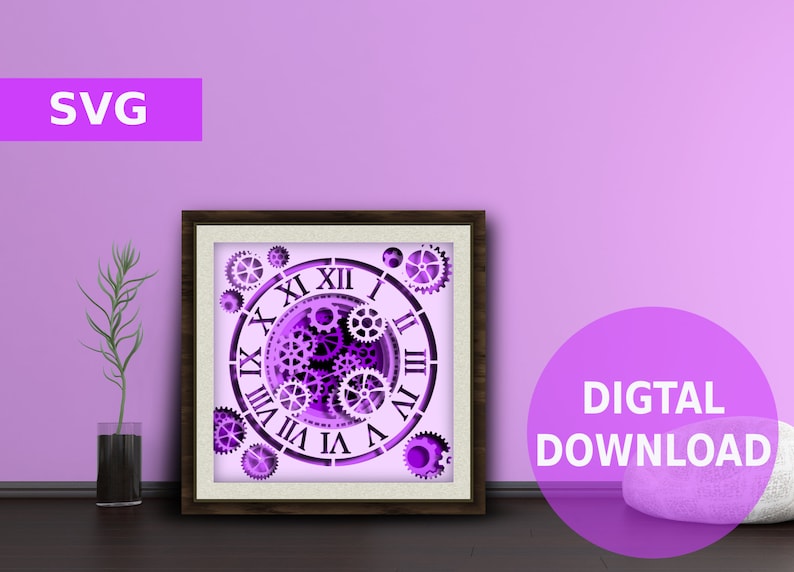 Steampunk Clock Shadow Box Digital Design Cut File SVG Etsy