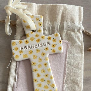 Personalized Hand Painted Ceramic Cross – Custom Baptism, Christening or Communion Gift