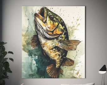 Bass Painting, Bass Art, Fish Painting, Digital Art, Wall Art, Digital Prints, Printable Paintings, Printable Art, Digital Download