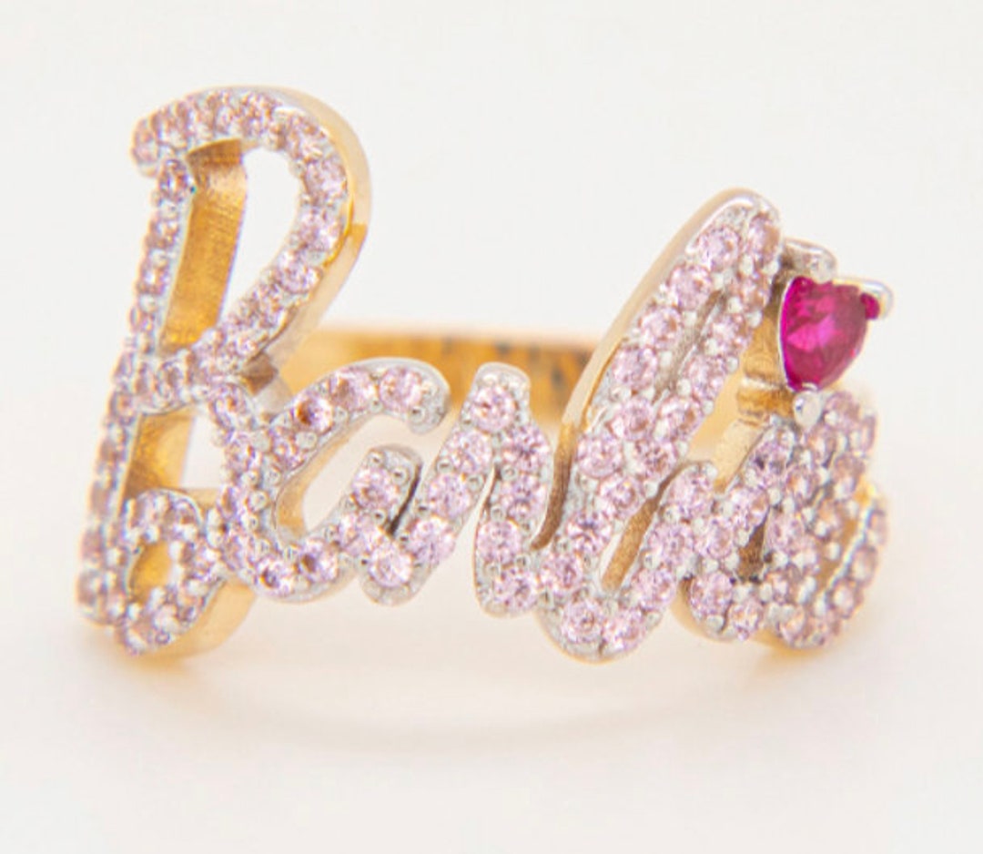 Barbie Ring in 14kt Solid Gold With Pink Swarovski Crystals Trendy